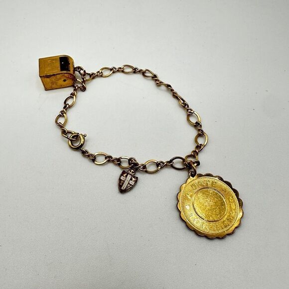 Vintage 1/20 12k GF yellow gold charm bracelet with three charms! - Picture 11 of 14